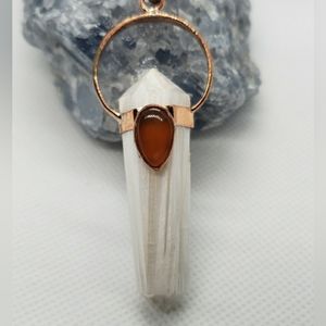 Scolecite DT w/ Carnelian 3" Pendant Necklace ~ Natural Stone